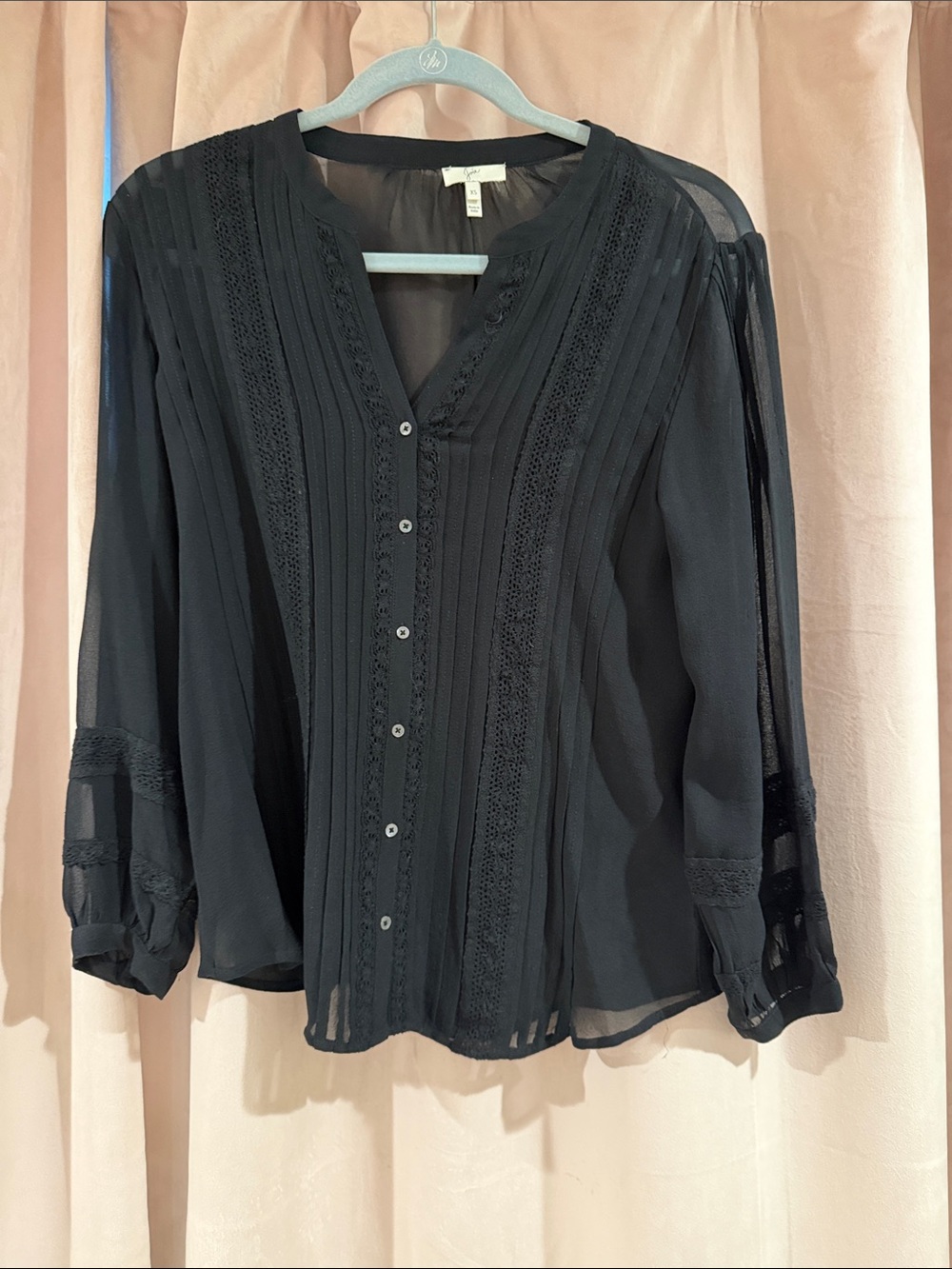 Joie Black Lace-Trim Button Down Blouse